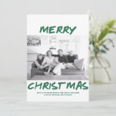 Trendy Merry-kerstfotokaart | Groen Feestdagenkaart (Staand voorkant)