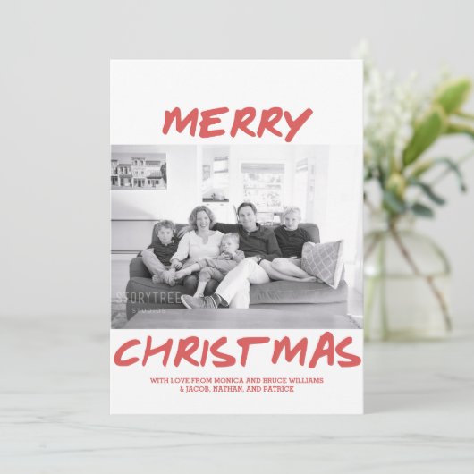 Trendy Merry-kerstfotokaart | Rood Feestdagenkaart (Staand voorkant)