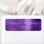 Trendy Merry Kerstkerhartscript Metal Paars Etiket (Insitu)