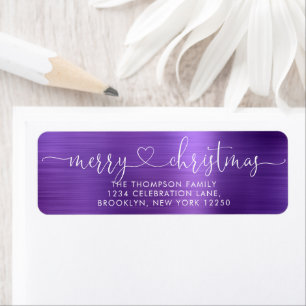 Trendy Merry Kerstkerhartscript Metal Paars Etiket