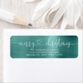 Trendy Merry Kerstkerhartscript Metallic Blauwgroe Etiket (Insitu)