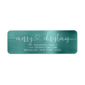 Trendy Merry Kerstkerhartscript Metallic Blauwgroe Etiket (Voorkant)