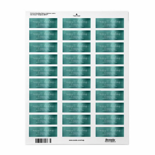 Trendy Merry Kerstkerhartscript Metallic Blauwgroe Etiket (Full Sheet)