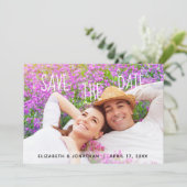 Trendy met de hand geschreven foto save the date kaart (Staand voorkant)