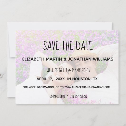 Trendy met de hand geschreven foto save the date kaart (Achterkant)