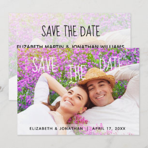 Trendy met de hand geschreven foto save the date kaart