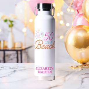 Trendy met de hand getekende krabbel 50ste verjaar waterfles