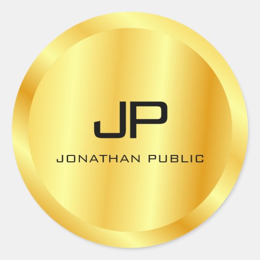 Trendy metalen uitzicht nepgoud monogram sjabloon ronde sticker (Voorkant)