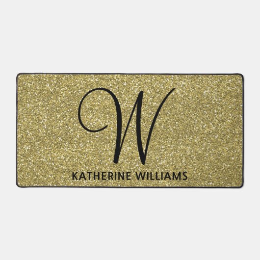 Trendy Metallic Glitter Goud Licht Monogrammed Bureaumat (Voorkant)