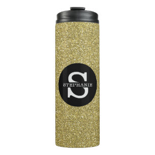 Trendy Metallic Glitter Goud Licht Monogrammed Thermosbeker