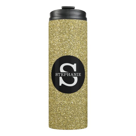 Trendy Metallic Glitter Goud Licht Monogrammed Thermosbeker (Voorkant)