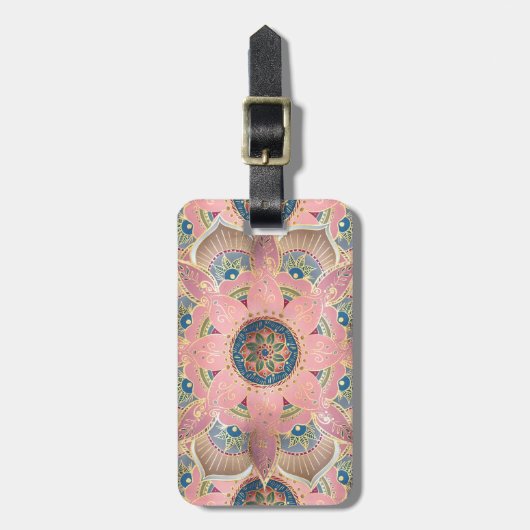 Trendy Metallic Gold en roze Mandala Design Bagagelabel (Voorkant verticaal)