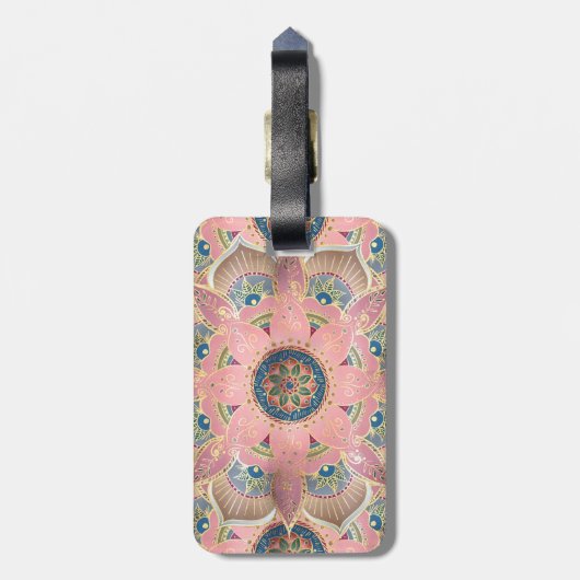 Trendy Metallic Gold en roze Mandala Design Bagagelabel (Achterkant verticaal)