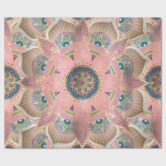 Trendy Metallic Gold en roze Mandala Design Cadeaupapier (Vlak)