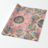 Trendy Metallic Gold en roze Mandala Design Cadeaupapier (Uitgerold)