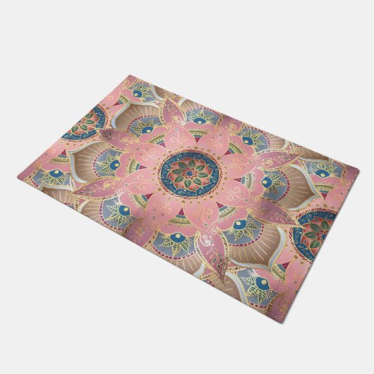 Trendy Metallic Gold en roze Mandala Design Deurmat (Schuin)