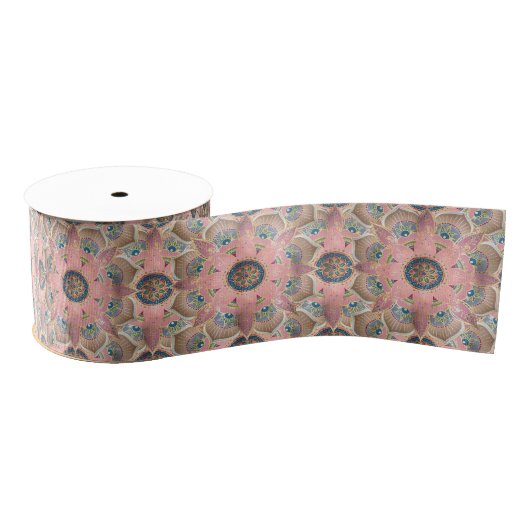 Trendy Metallic Gold en roze Mandala Design Grosgrain Lint (Spoel)