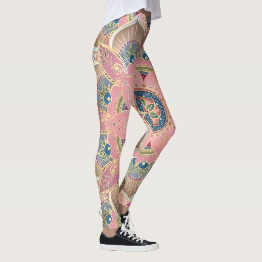 Trendy Metallic Gold en roze Mandala Design Leggings (Rechts)