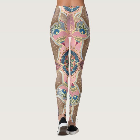 Trendy Metallic Gold en roze Mandala Design Leggings (Achterkant)