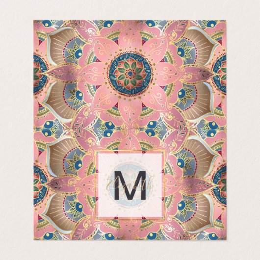 Trendy Metallic Gold en roze Mandala Design Visitekaartje (Buitenkant ongevouwen)