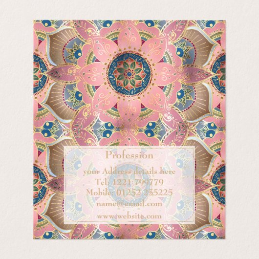 Trendy Metallic Gold en roze Mandala Design Visitekaartje (Binnenkant ongevouwen)