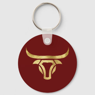 Trendy Metallic Gold Longhorn Bull Sleutelhanger