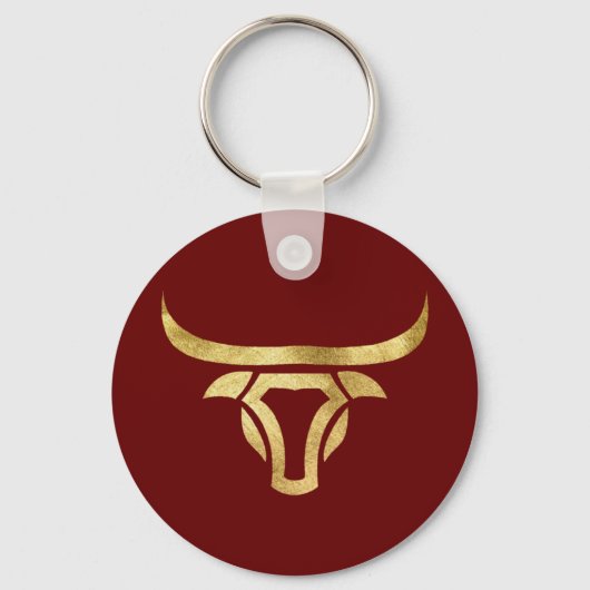 Trendy Metallic Gold Longhorn Bull Sleutelhanger (Voorkant)