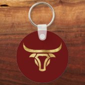 Trendy Metallic Gold Longhorn Bull Sleutelhanger (Voorkant)