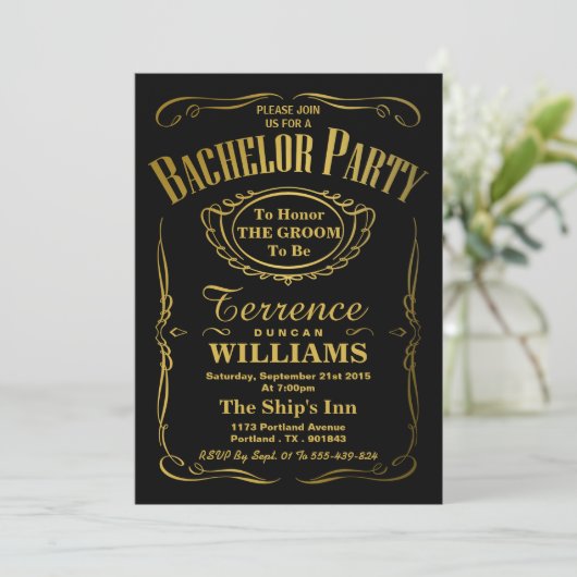 Trendy Metallic Gold Typography Bachelor Party Kaart (Staand voorkant)