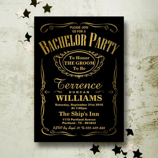 Trendy Metallic Gouden Typografie Bachelorfeest Kaart