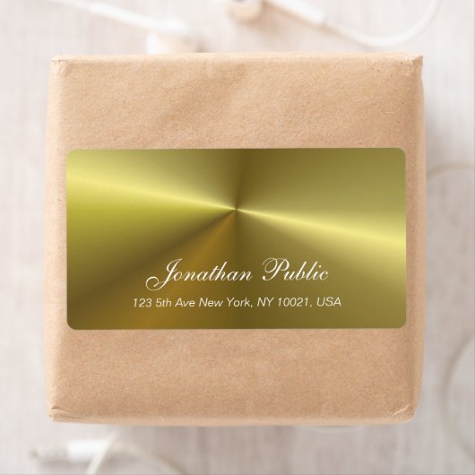 Trendy Metallic Gouden Uitzicht Elegant Script Sja Etiket (Insitu)