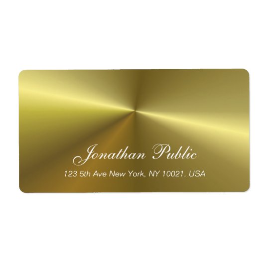 Trendy Metallic Gouden Uitzicht Elegante Script Sj Etiket (Voorkant)