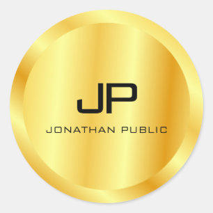 Trendy Metallic look Faux Gold Monogram Sjabloon Ronde Sticker