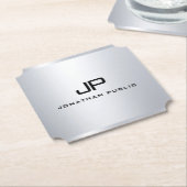 Trendy Metallic look Faux Silver Monogram Sjabloon Kartonnen Onderzetters (Gekanteld)