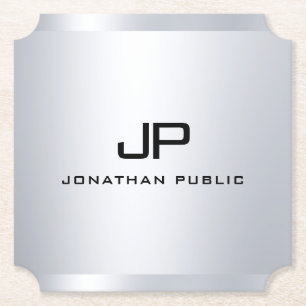 Trendy Metallic look Faux Silver Monogram Sjabloon Kartonnen Onderzetters