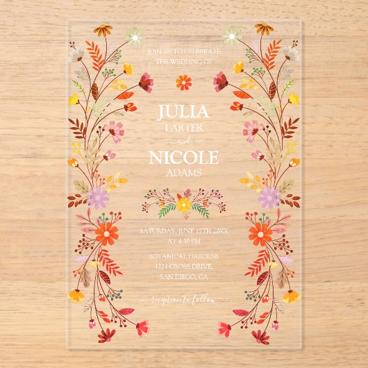 Trendy Mexicaanse Talavera Floral Fiesta bruiloft Acryl Uitnodigingen (Voorkant)