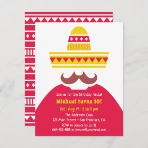 Trendy Mexican Sombrero Mustache Fiesta Party Kaart