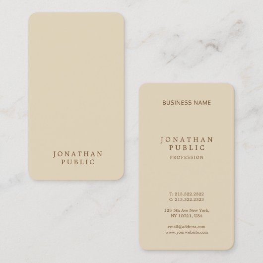 Trendy minimal design Modern Elegant Beige Plain Visitekaartje (Voorkant / Achterkant)