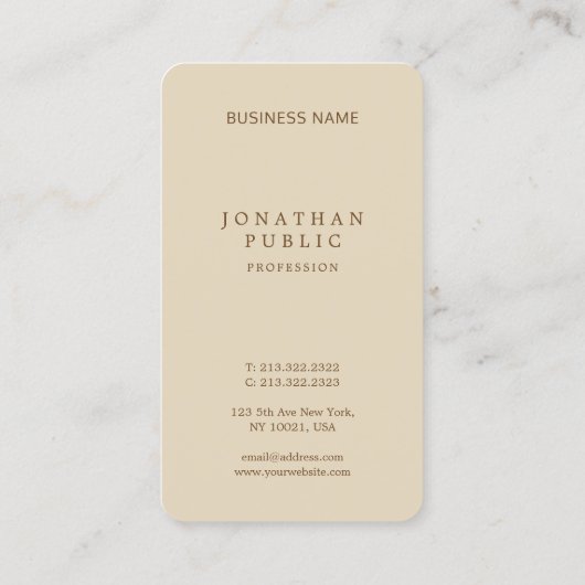 Trendy minimal design Modern Elegant Beige Plain Visitekaartje (Achterkant)