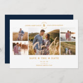 Trendy Minimal Navy/White 5 Multi Photos Collage Save The Date (Voorkant / Achterkant)