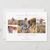 Trendy Minimal Pink/White 5 Multi Photos Collage Save The Date (Voorkant)