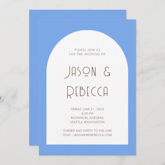 Trendy minimale pastel blauw alles in één bruiloft kaart (Voorkant / Achterkant)