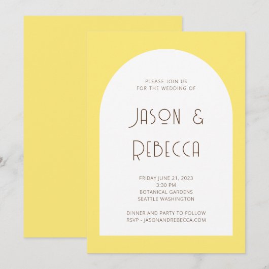 Trendy minimale pastelgeel alles in één bruiloft kaart (Voorkant / Achterkant)