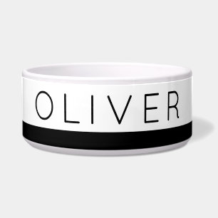 Trendy Minimalist Black Stripe Custom Dog Name Voerbakje