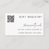 Trendy Minimalist Black & White Registry QR Code Informatiekaartje (Voorkant)