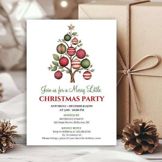 Trendy minimalist Christmas tree dinner invitation Kaart