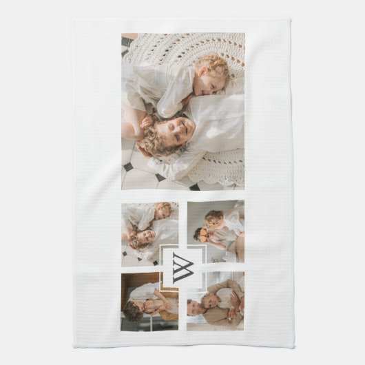 Trendy minimalist Collage Fathers Foto Papa Gift Theedoek (Verticaal)