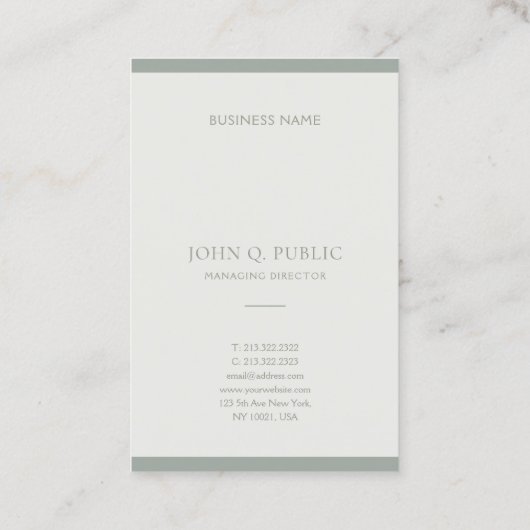 Trendy minimalist Design Green Sjabloon Modern Visitekaartje (Achterkant)