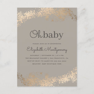 Trendy minimalist Greige & Gold Oh Baby shower Uitnodiging Briefkaart