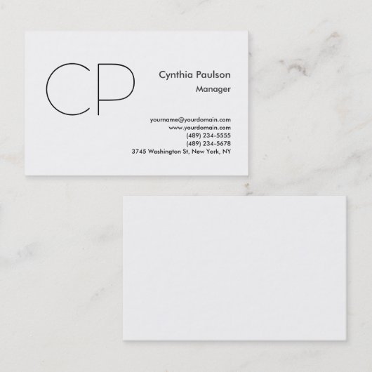 Trendy minimalist Modern Monogram Plain Visitekaartje (Voorkant / Achterkant)